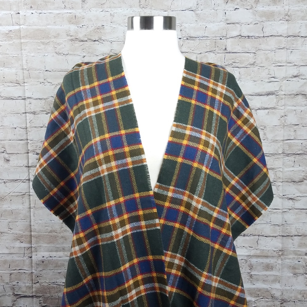 PENDLETON wool scarf women fringe plaid green wra